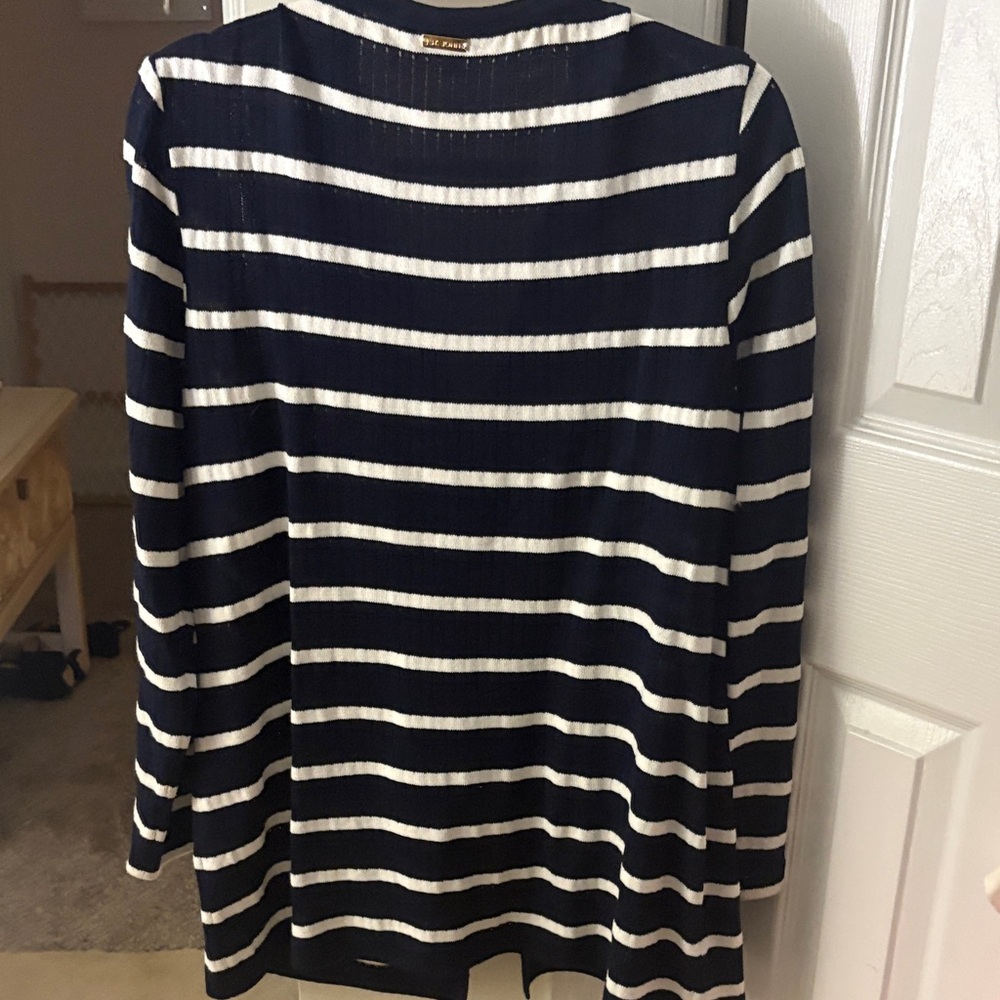 St. John Navy and White Striped Cardigan - Picture 5 of 5